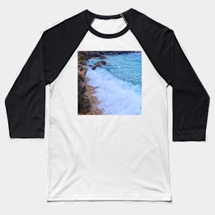 Blue Ocean Waves Against The Rocks Baseball T-Shirt